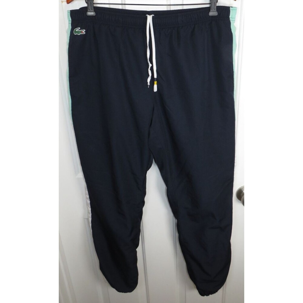 LACOSTE SPORT Mens Track Pants Navy Blue/Mint/White Stripe Logo Size FR 7/US XXL